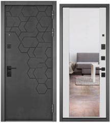 Дверь стальная, ТРАСТ МАСС, 960*2050*90мм,лев.зеркало,антрацит,бетон темн./эмаль белоснежн.
