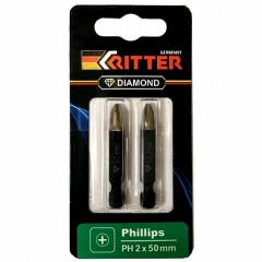 Бита Ritter Diamond PH2х50мм магнитная, алмазное покрытие, сталь S2, 2шт, блистер PS20112055
